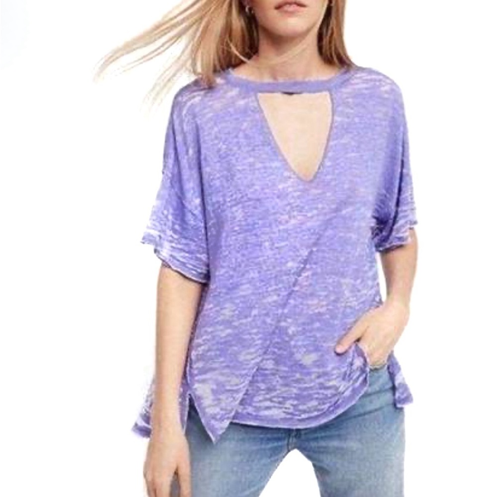 Free People We The Free Jordan Burnout Keyhole Cutout Purple Grape Oversized Tee